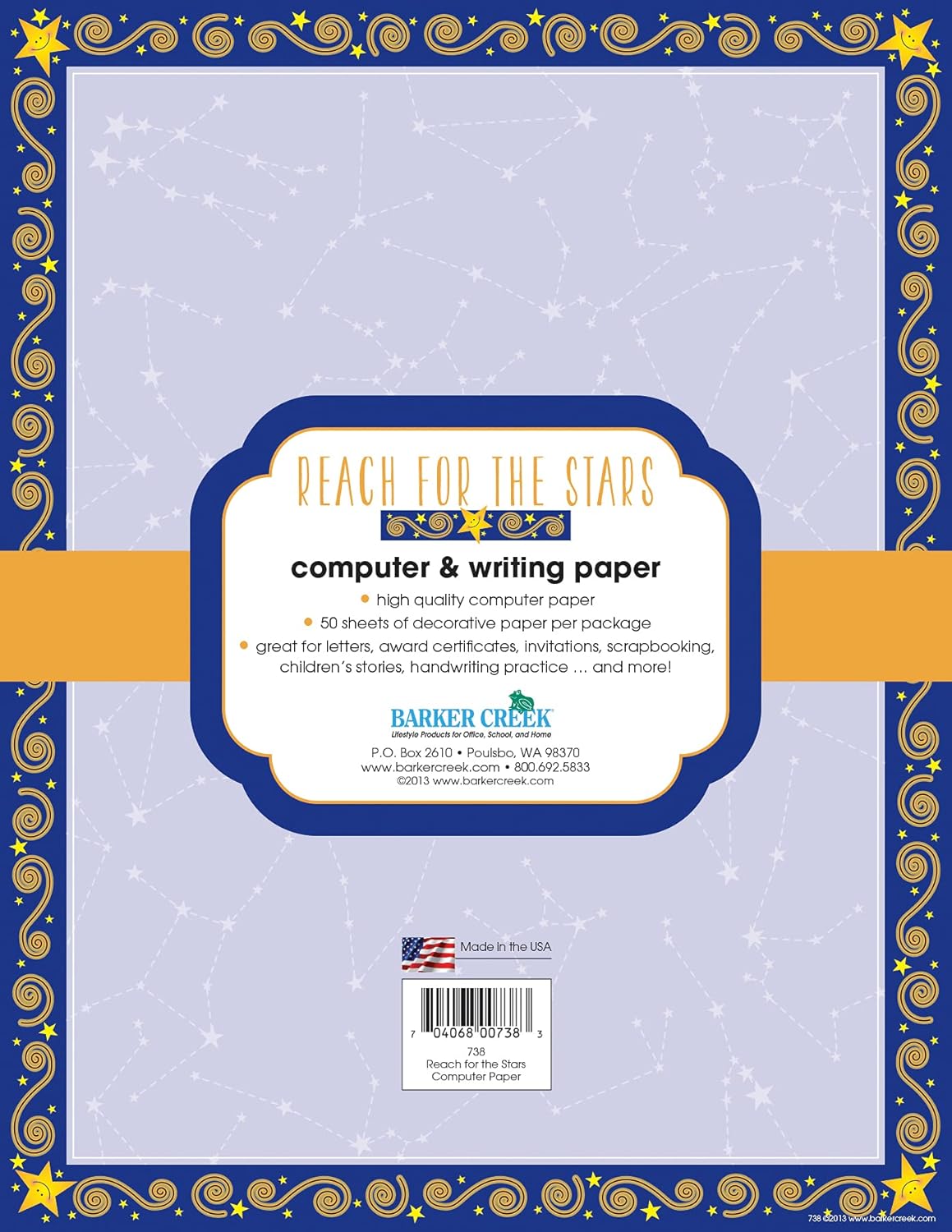 Barker Creek Designer Computer Paper, Reach for The Stars, 8.5” x 11”, Decorative Printer Paper, Stationery