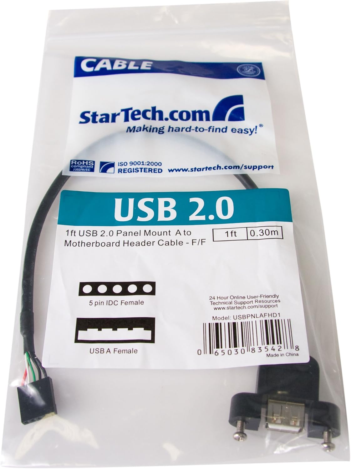 STARTECH.COM Panel Mount USB A to 5-pin Motherboard Header Cable - USB 2.0