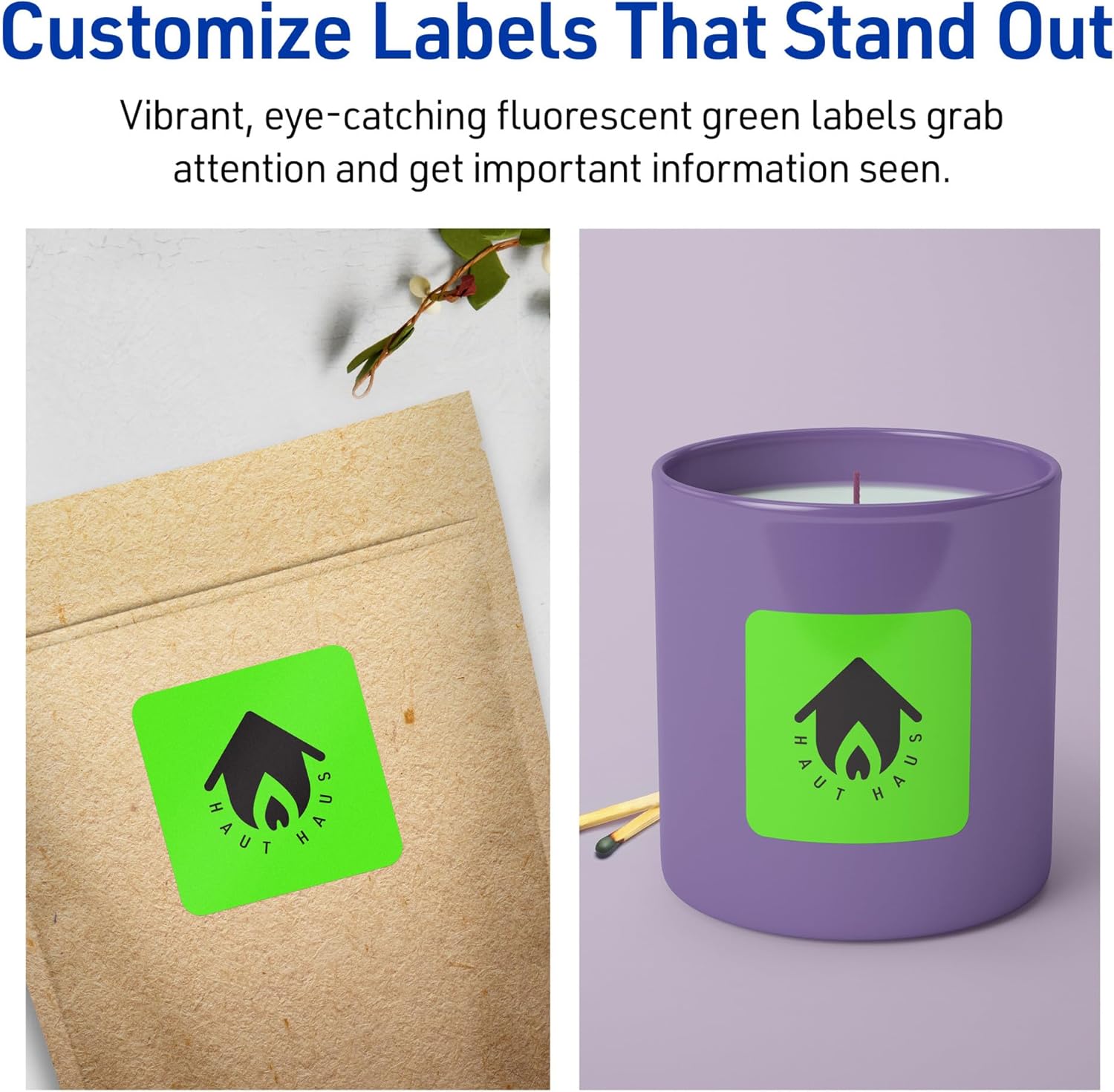 Avery Printable Square Labels, Sure Feed Technology, 2-1/8" x 2-1/8", Neon Green Labels, Print-to-The-Edge