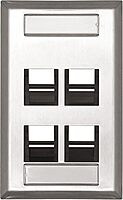 Leviton 4-Port Angled Stainless Steel QuickPort Single Gang Wallplate with ID Windows, 43081-1L4, White 4 Port White