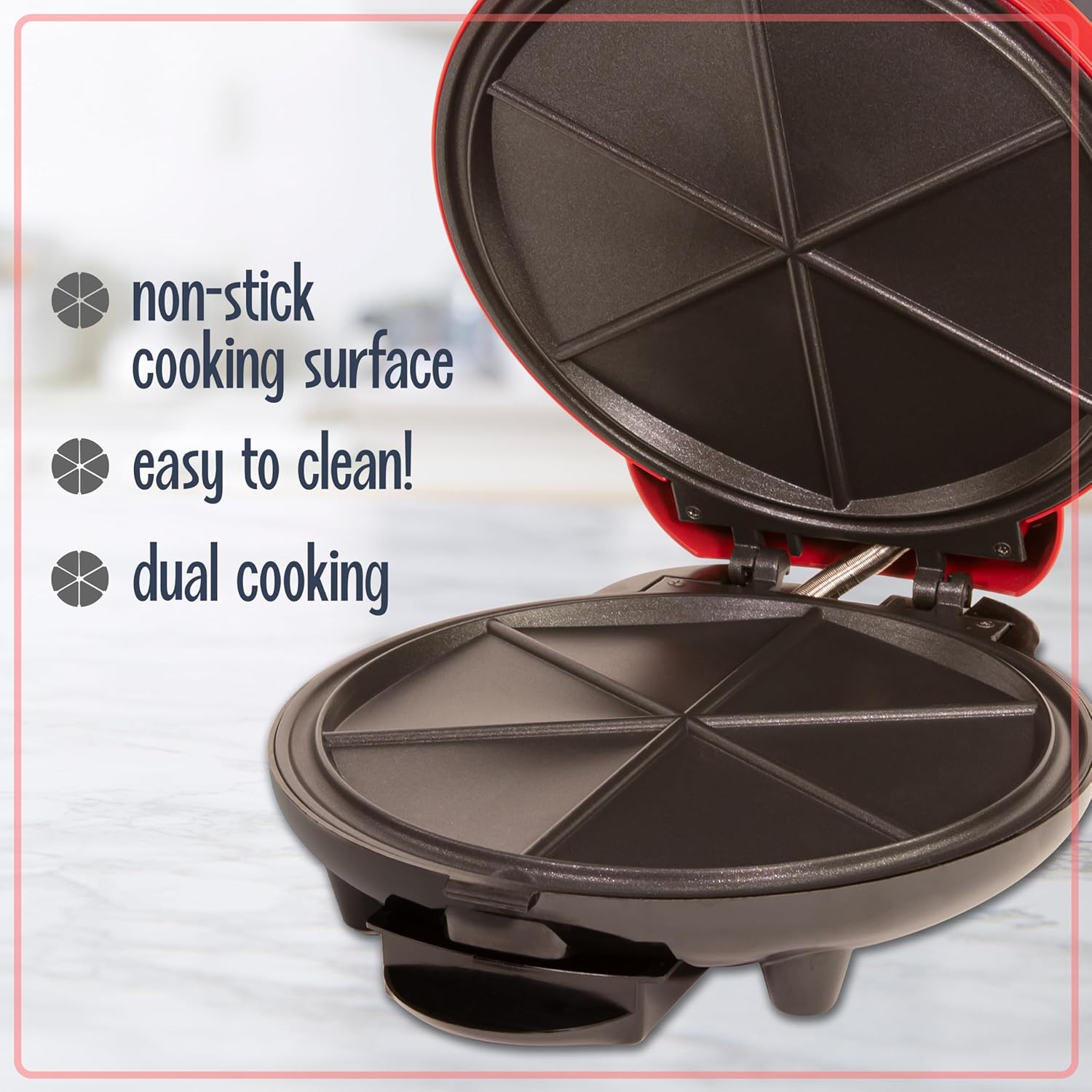 Nostalgia 6-Wedge Electric Quesadilla Maker with Extra Stuffing Latch, 8-inch, Red Original