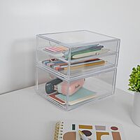 Martha Stewart Brody 2 Pack Desk Organizers, Single Drawer Box and 2 Drawer Box, Stackable Plastic Storage for Office