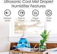 CRANE Droplet/Teardrop Ultrasonic Cool Mist Humidifier, 0.5 Gallon