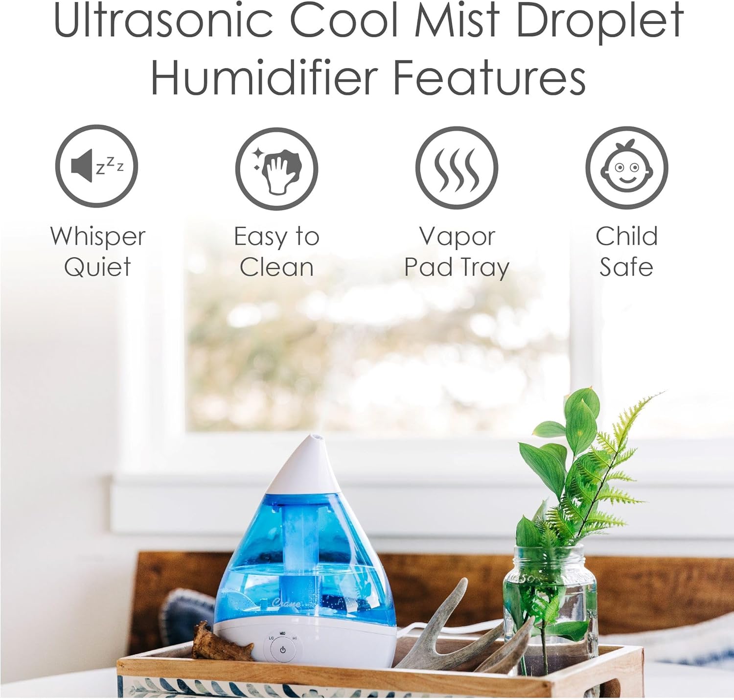 CRANE Droplet/Teardrop Ultrasonic Cool Mist Humidifier, 0.5 Gallon