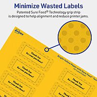 Avery Printable Rectangle Labels, Sure Feed Technology, 1 in. x 2-5/8 in., Bright Yellow, Print-to-The-Edge, Laser/Inkjet Printable
