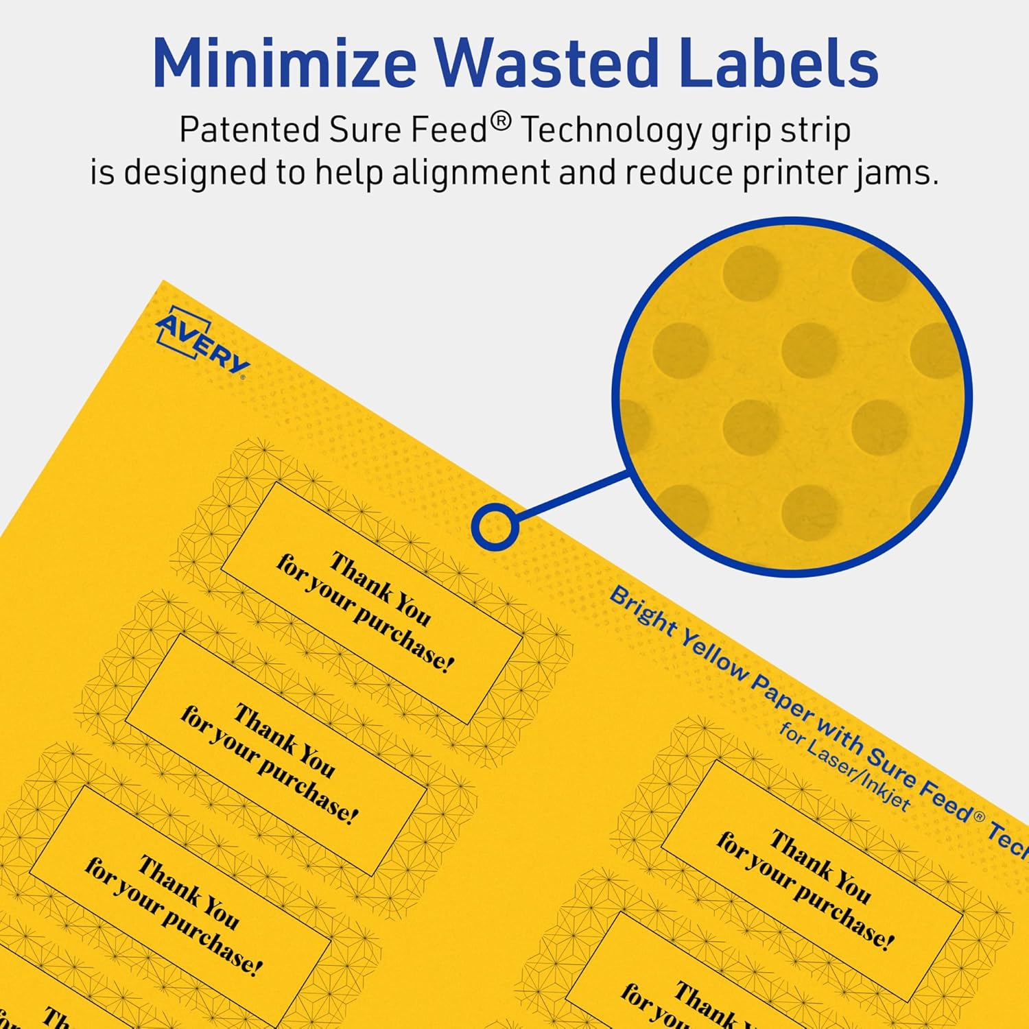 Avery Printable Rectangle Labels, Sure Feed Technology, 1 in. x 2-5/8 in., Bright Yellow, Print-to-The-Edge