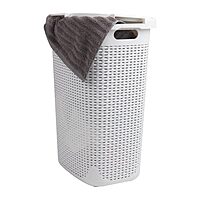 Mind Reader 60L Slim Laundry Hamper with Lid, Wicker-Style Plastic