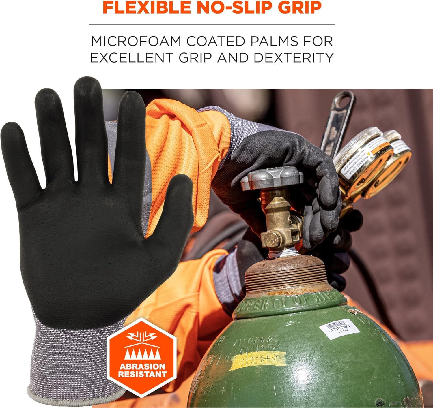 Ergodyne ProFlex 7000 Nitrile Coated Work Gloves, Foam Nitrile Palms for Flexible No Slip Grip - Gray, Extra Large