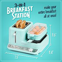 Nostalgia Classic Retro 3-in-1 Breakfast Station - Includes Egg and Veggie Steamer, Non-Stick Griddle