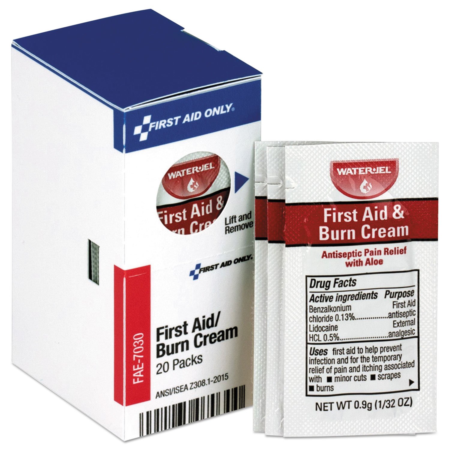 First Aid Only FAE-7030 SmartCompliance Refill Burn Cream, Antiseptic with Aloe, 20 Packets (0.03 oz each)