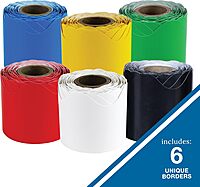 Carson Dellosa 6 Rolls of 216 Ft Scalloped Bulletin Board Borders, Blue, Yellow, Green, Red