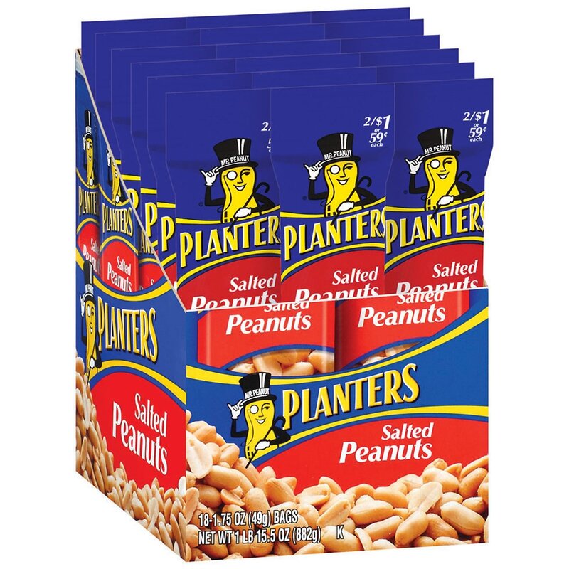 Planters Salted Peanuts Nut Pouches, 1.75 Oz (Box of 18)