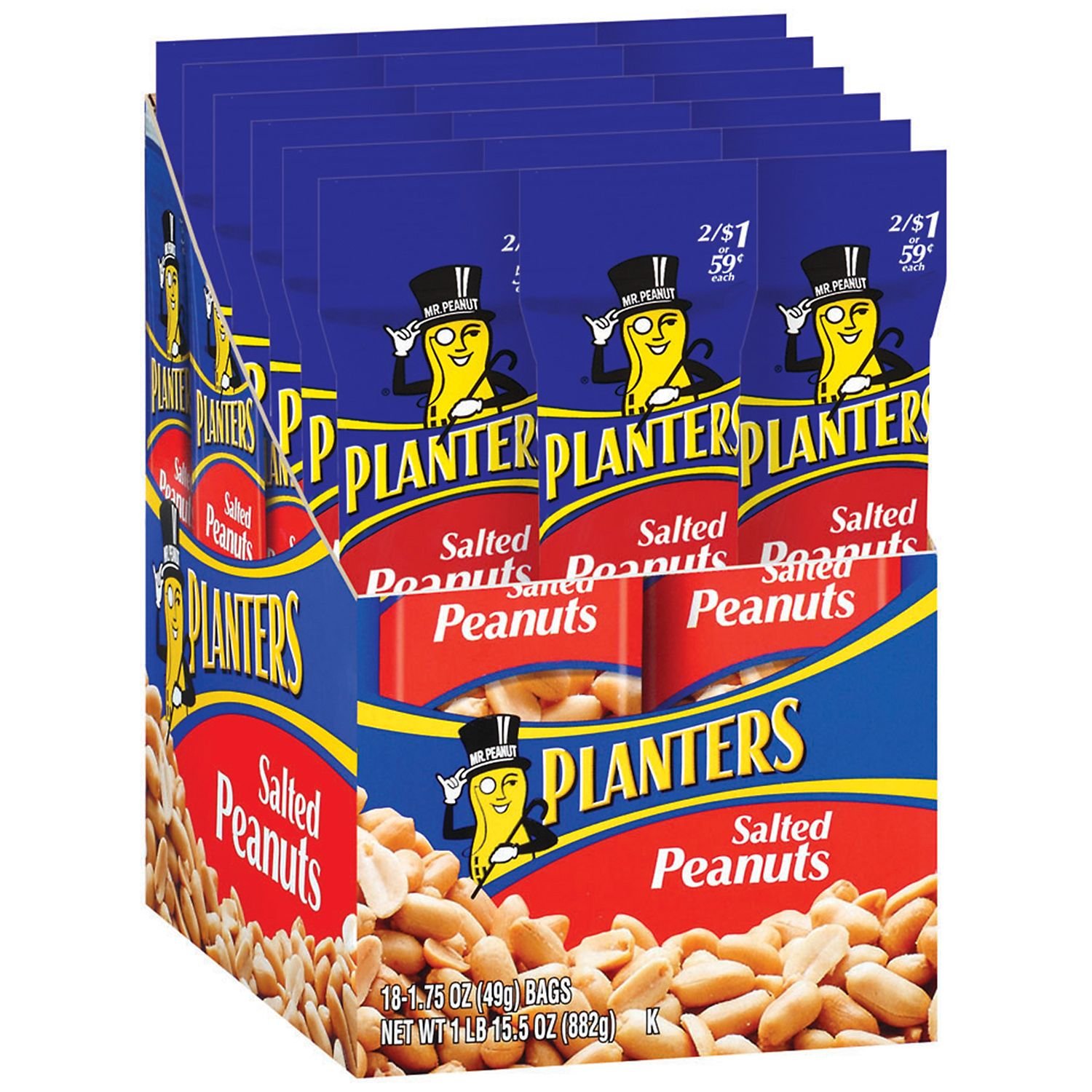 Planters Salted Peanuts Nut Pouches, 1.75 Oz (Box of 18)
