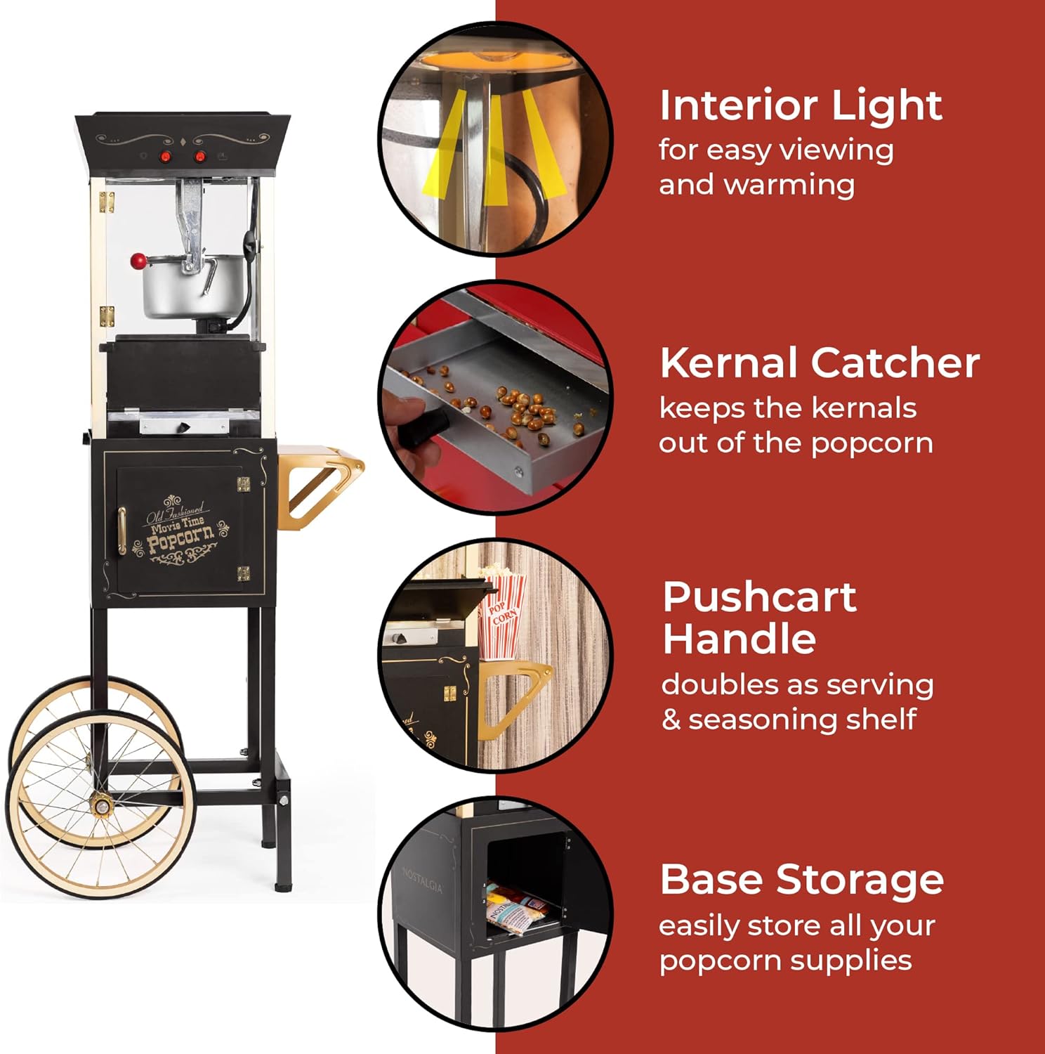 NOSTALGIA Vintage-Style Professional Popcorn Cart with 8 oz Kettle