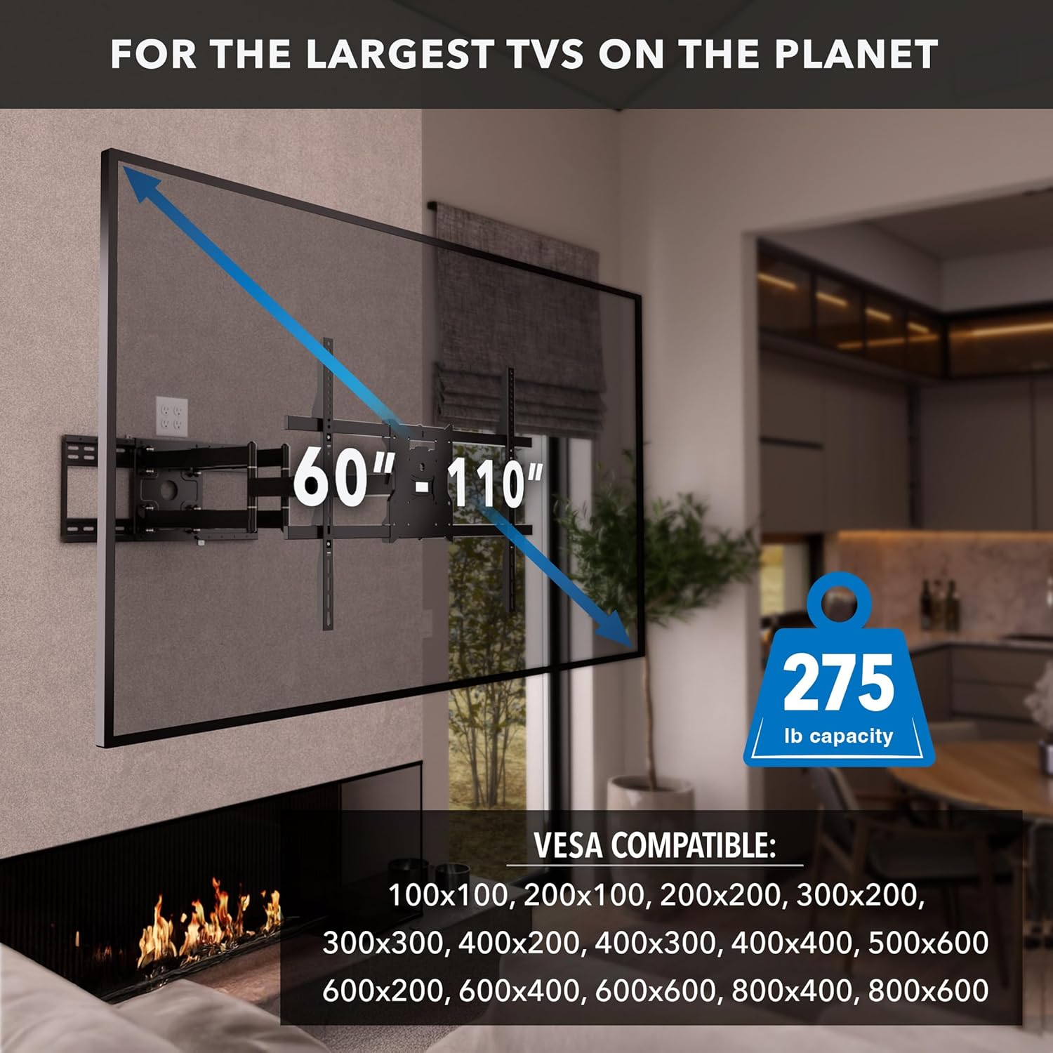 Mount-It! Full Motion TV Wall Mount with 39 Inch Long Extension Arms - 275 Lbs Capacity Heavy Duty Dual Arm TV Mount | Large