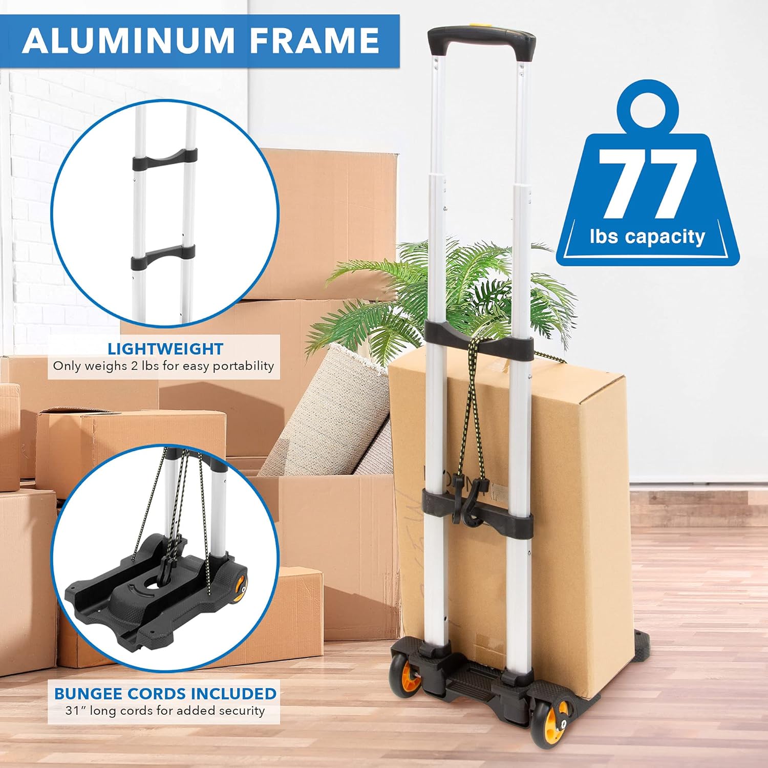 Mount-It! Luggage Cart with Wheels Foldable | Strong, Compact Luggage Cart Holds 77 Pounds - Carry Boxes