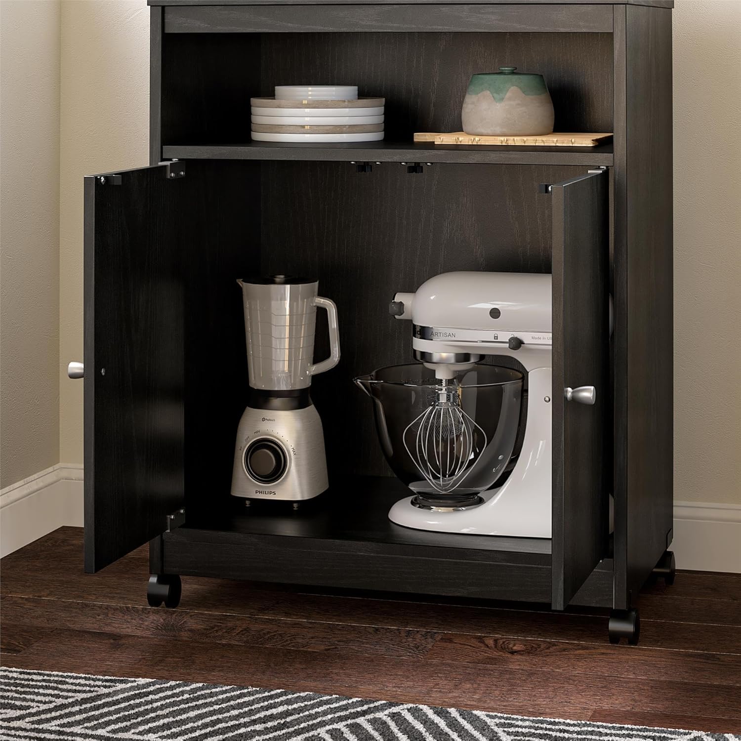 AMERIWOOD HOME Landry Microwave Cart with Cabinet