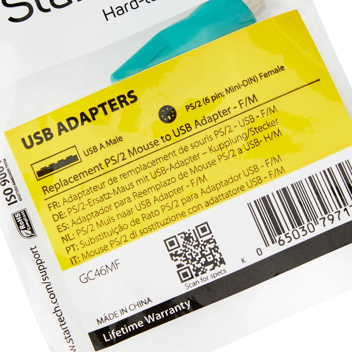 StarTech.com Replacement PS/2 Mouse to USB Adapter F/M - use with PS/2 and USB capable mouse only (GC46MF)