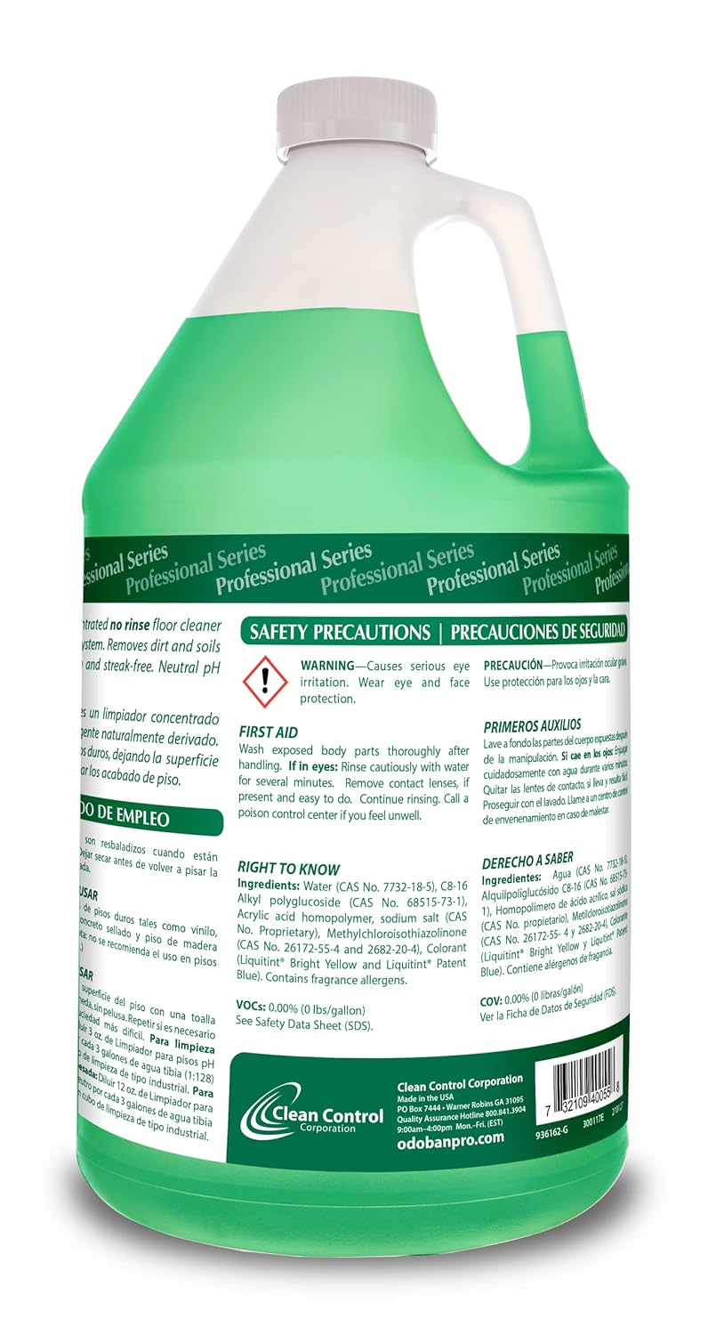 OdoBan Professional Series Neutral pH No Rinse Floor Cleaner Concentrate, 1 Gallon 128 Fl Oz (Pack of 1) Concentrate