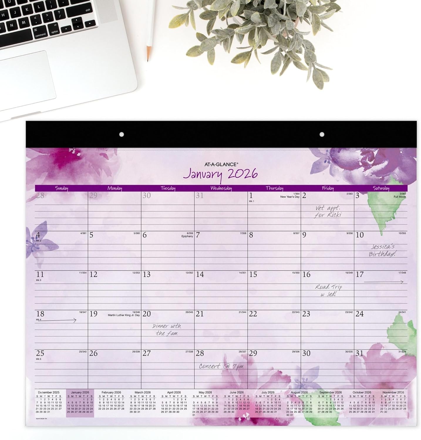AT-A-GLANCE® Beautiful Day 2026 Monthly Desk Pad Calendar, Standard, 21 3/4" x 17"