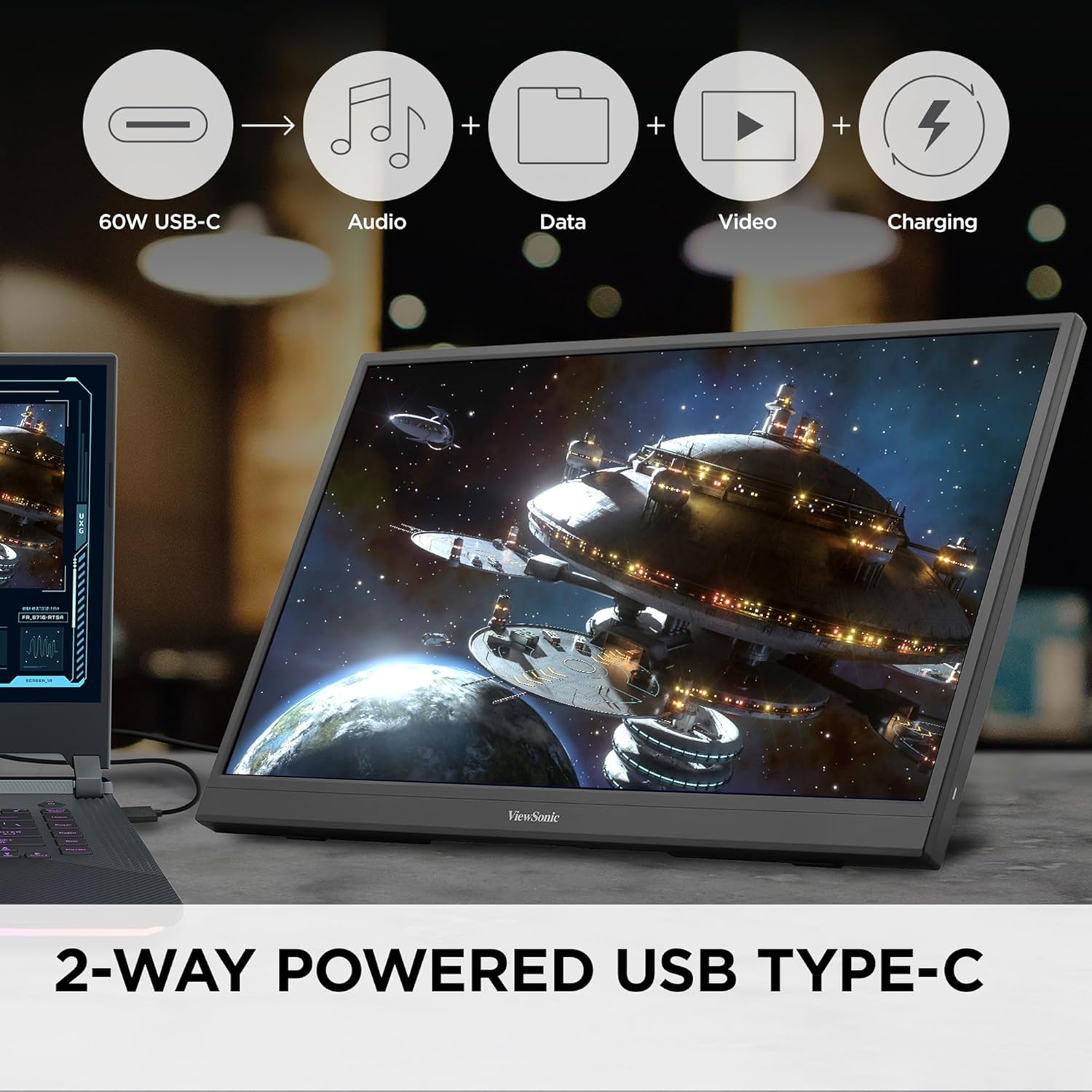 VIEWSONIC Portable 1080p IPS Monitor with 60W USB-C and Mini HDMI