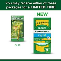 Ticonderoga My First Tri-Write Wood-Cased Pencils, Unsharpened, 2 HB Soft, Without Erasers, Yellow, 36 Count