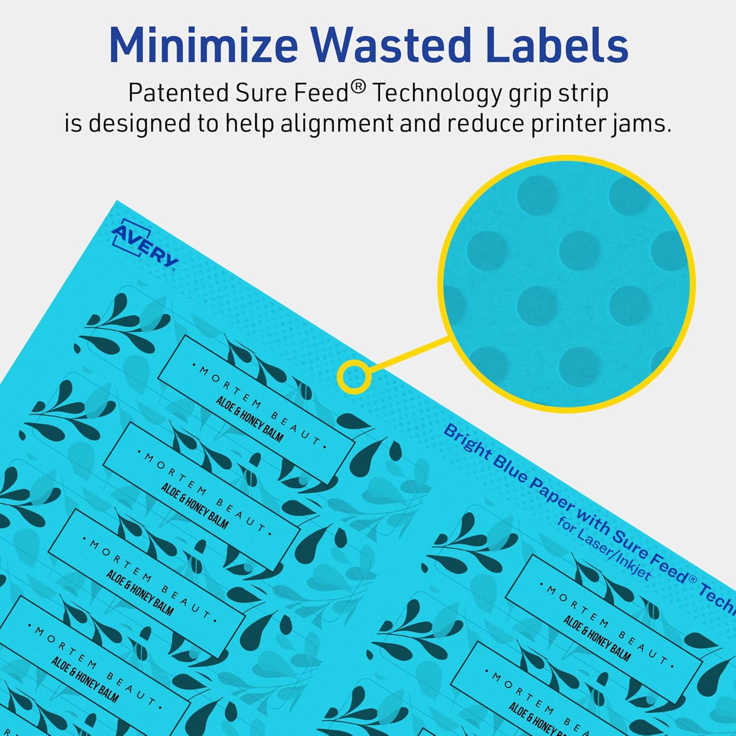 Avery Printable Rectangle Labels, Sure Feed Technology, 3/4" x 3-1/2", Bright Blue