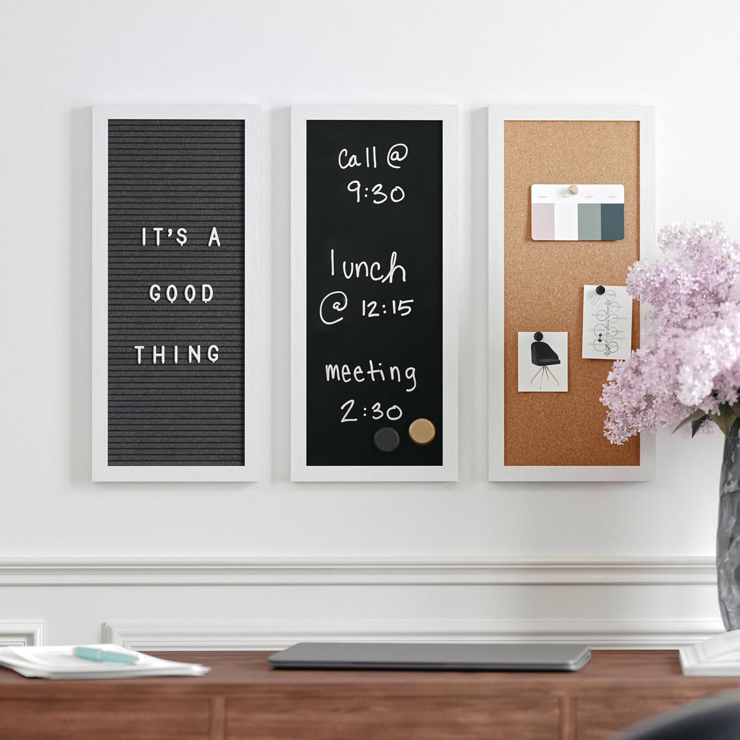 Martha Stewart Everette 3-Panel Cork, Chalk And Letter Board Set