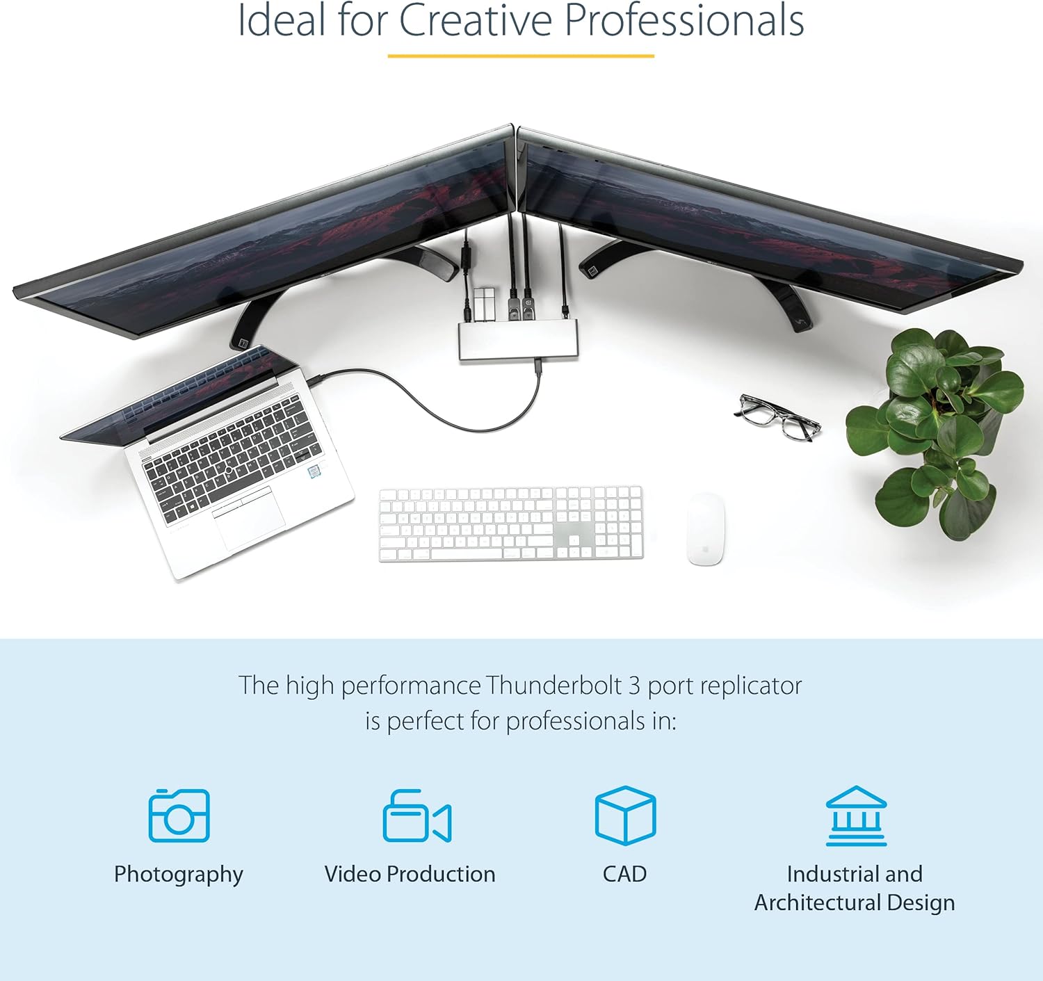 StarTech.com Thunderbolt 3 Dock - Dual 4K 60Hz Monitor TB3 Laptop Docking Station with DisplayPort