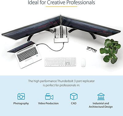 StarTech.com Thunderbolt 3 Dock - Dual 4K 60Hz Monitor TB3 Laptop Docking Station with DisplayPort