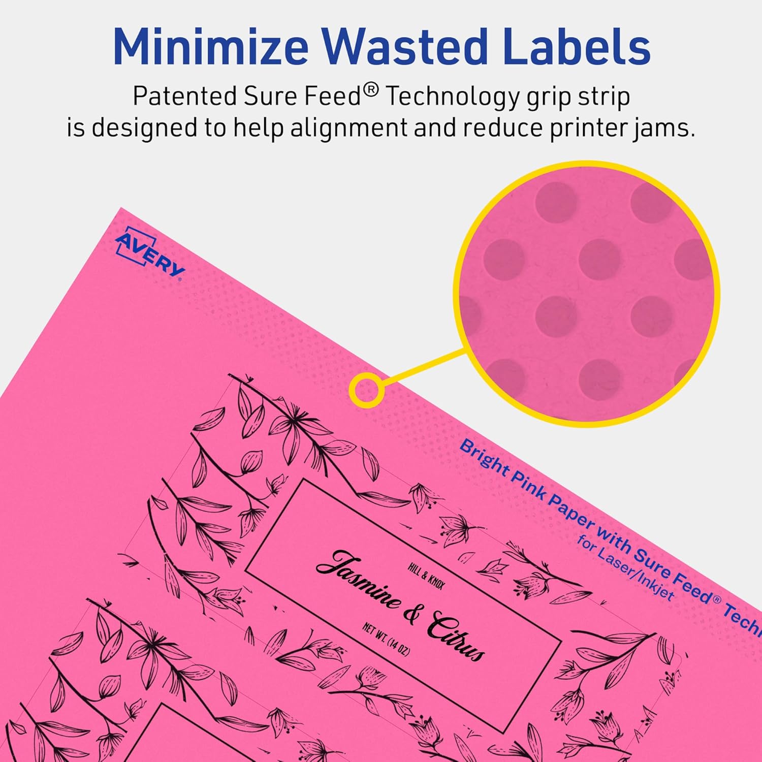 Avery Printable Rectangle Labels, Sure Feed Technology, 2" x 5", Bright Pink Labels, Print-to-The-Edge