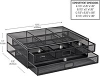 Mind Reader Monitor Stand, Ventilated Laptop Riser, Storage Drawer, Office, Metal Mesh, 15.75"L x 11.75"W x 4.5"H, Black 2 Drawers Black