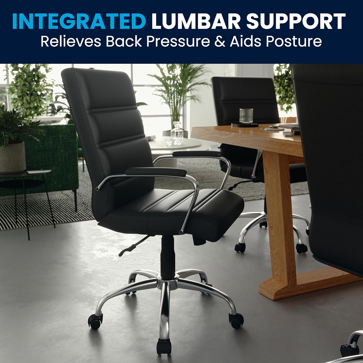 Flash Furniture Whitney Mid-Back Swivel LeatherSoft Desk Chair with Padded Seat and Armrests