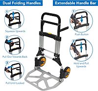 Mount-It! Folding Dolly, Aluminum Trolley, Industrial Grade Heavy Duty 440 Lb Capacity Hand Truck with Durable Rubber Wheels, Ergonomic Telescoping Handle for Indoor Outdoor, Foldable & Moving Dolly