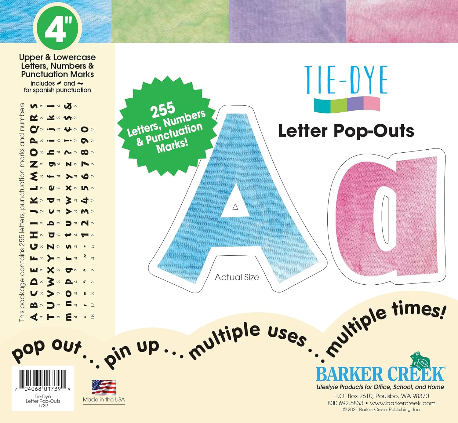 Barker Creek Letter Pop-Outs, 4" Multicolor Die-Cut Letters, 255 Characters