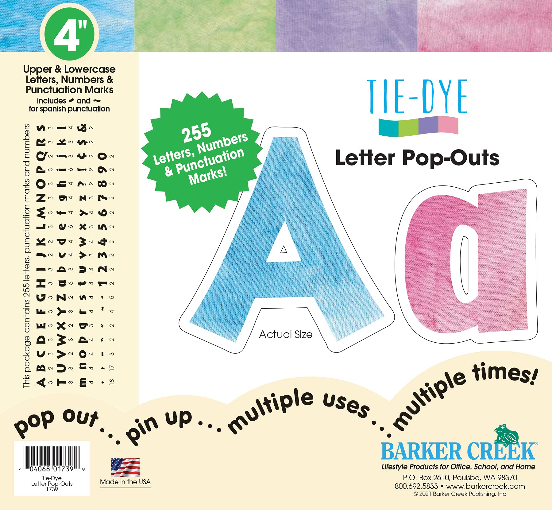 Barker Creek Letter Pop-Outs, 4" Multicolor Die-Cut Letters, 255 Characters