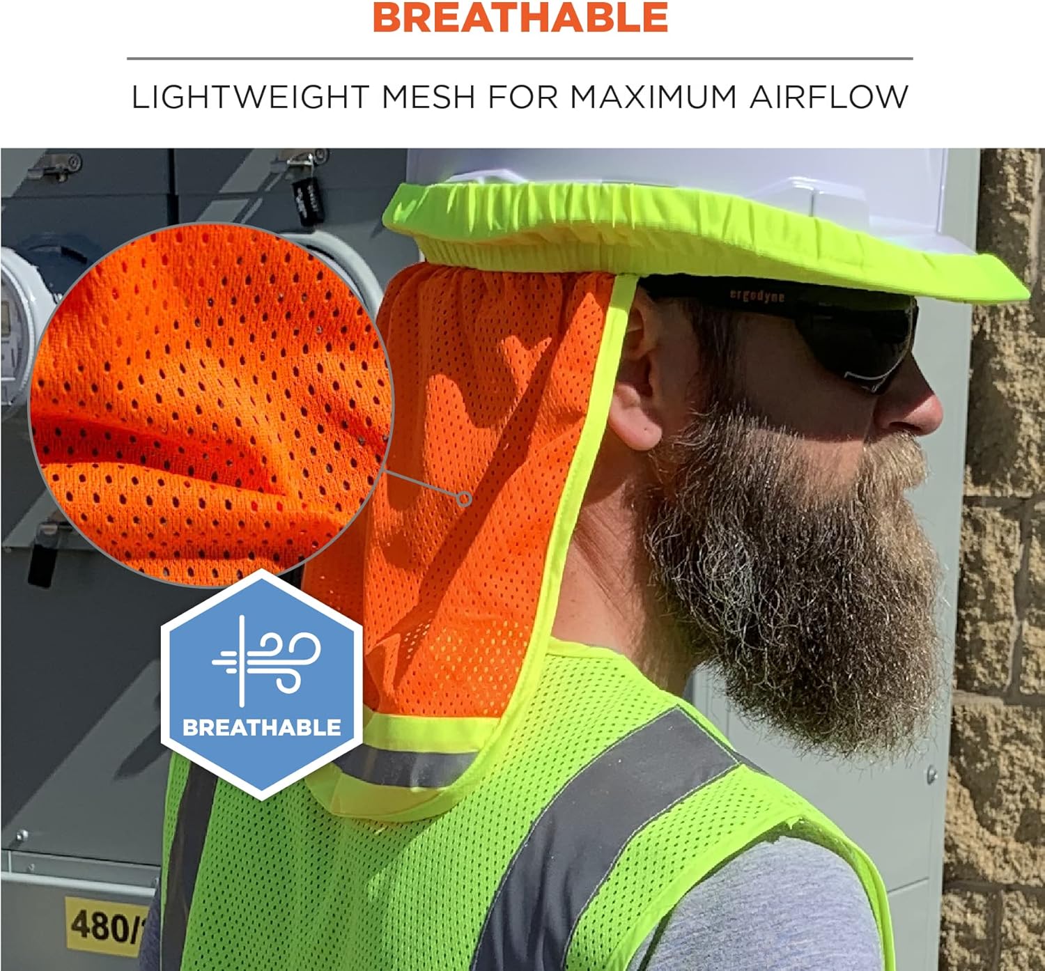 Ergodyne GloWear 8005 High Visibility Reflective Mesh Hard Hat Neck Shade, Orange