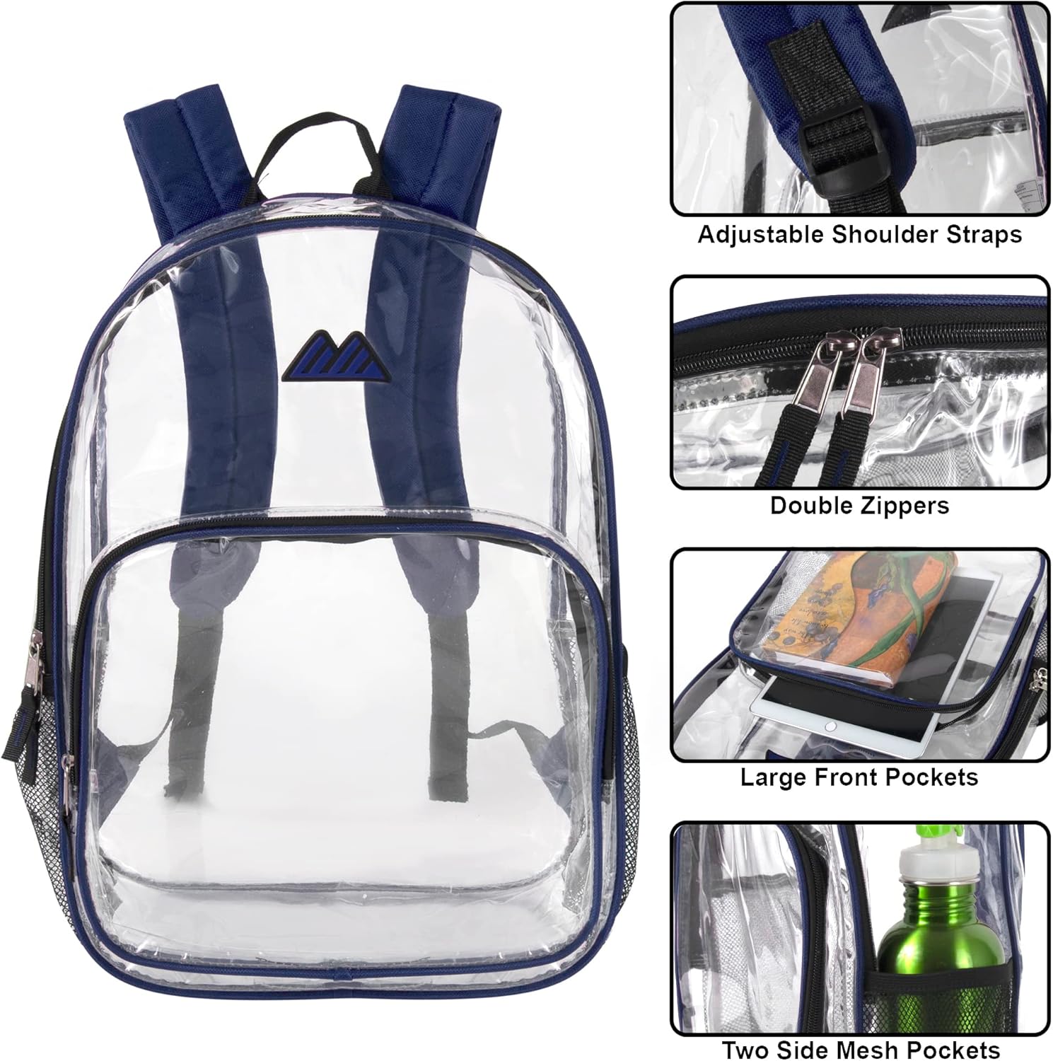 Summit Ridge Waterproof Clear Backpack with Water Bottle Holder - Stadium Approved Heavy-Duty Clear Backpack