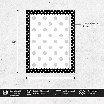 Barker Creek Designer Computer Paper, Black And White Dots, 8.5” x 11”, Decorative Printer Paper, Stationery