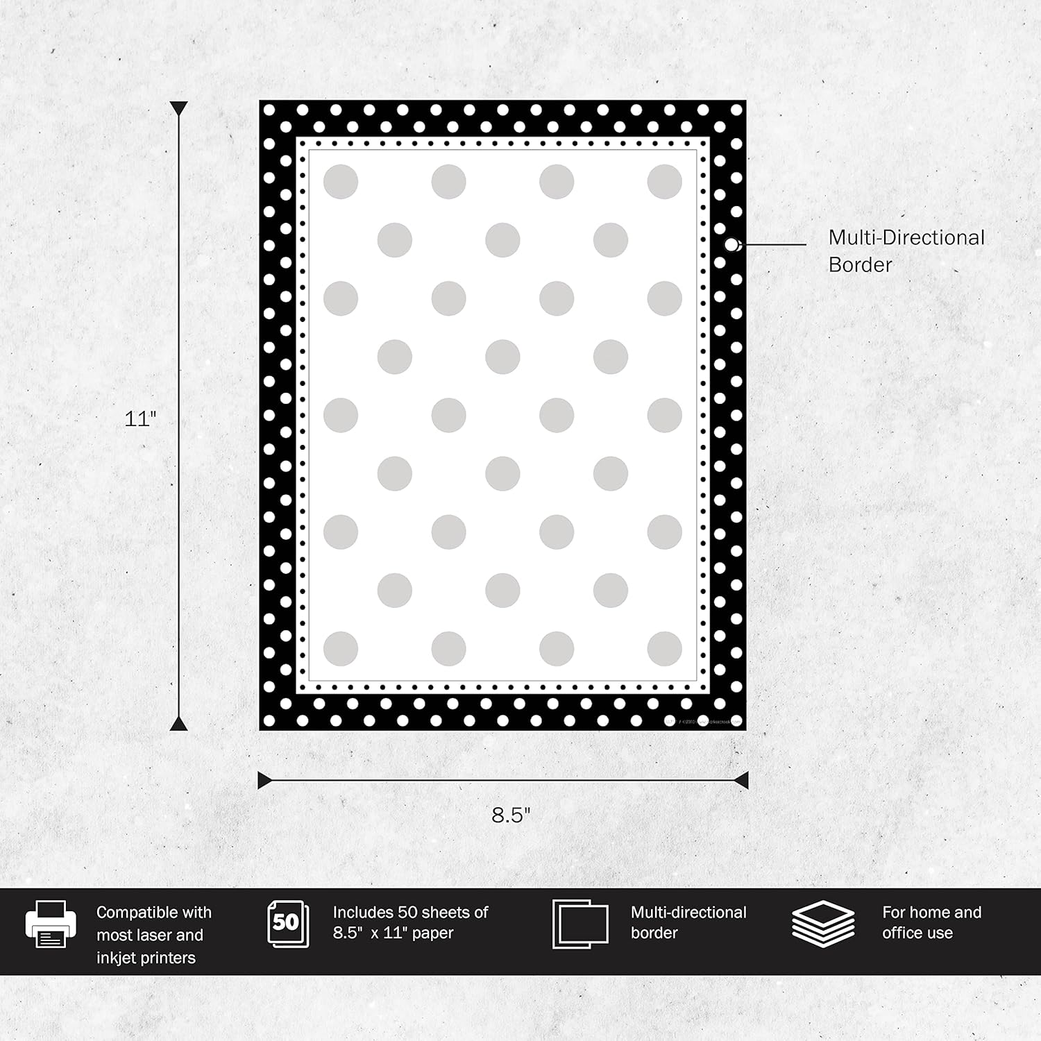 Barker Creek Designer Computer Paper, Black And White Dots, 8.5” x 11”, Decorative Printer Paper, Stationery