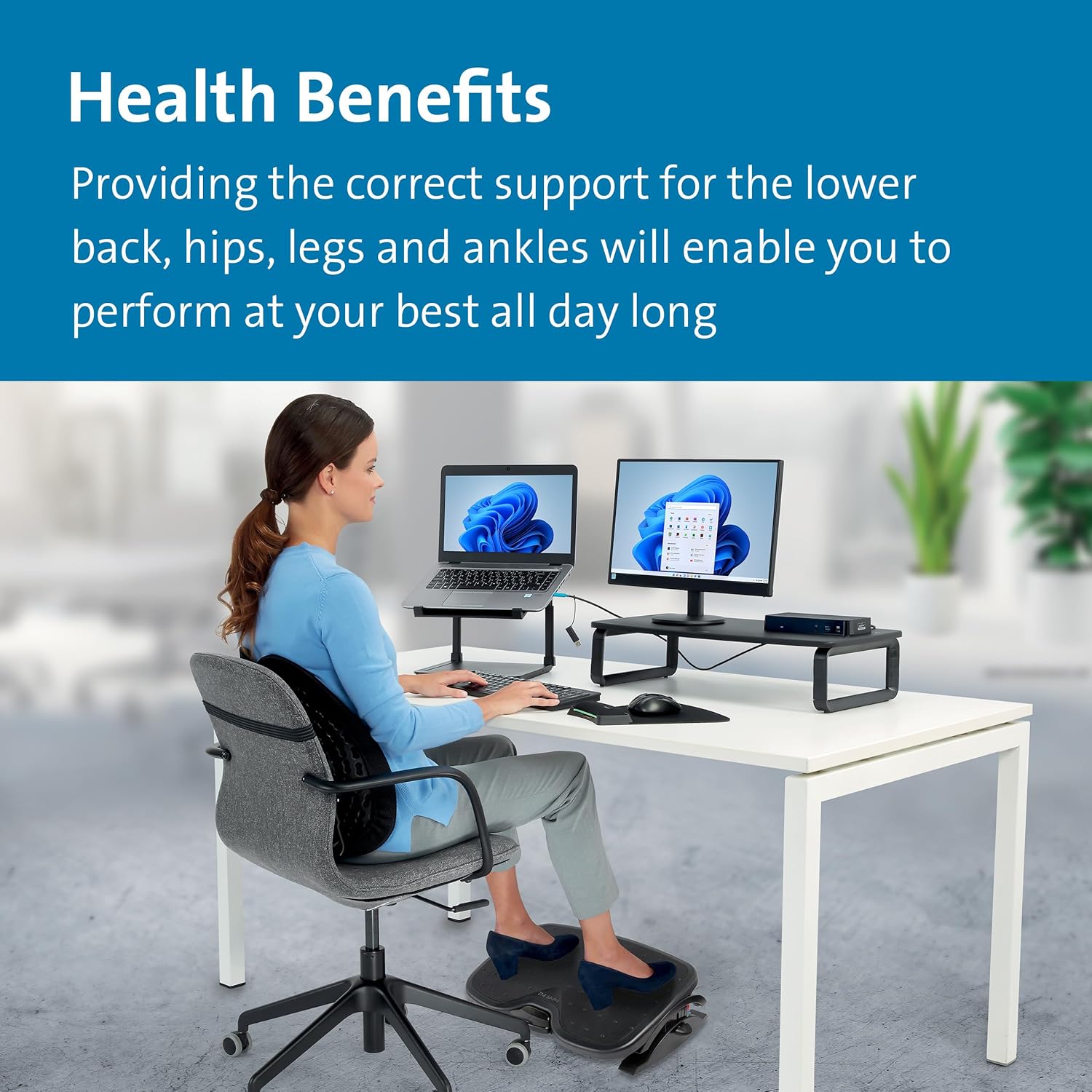 Kensington SoleMate Plus Adjustable Footrest with SmartFit System - Black