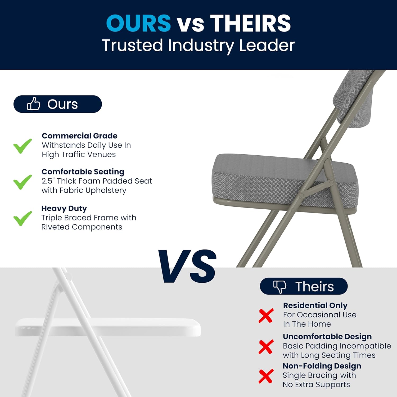 FLASH FURNITURE Hercules Series Metal Folding Chairs with Cushioned Fabric Seats
