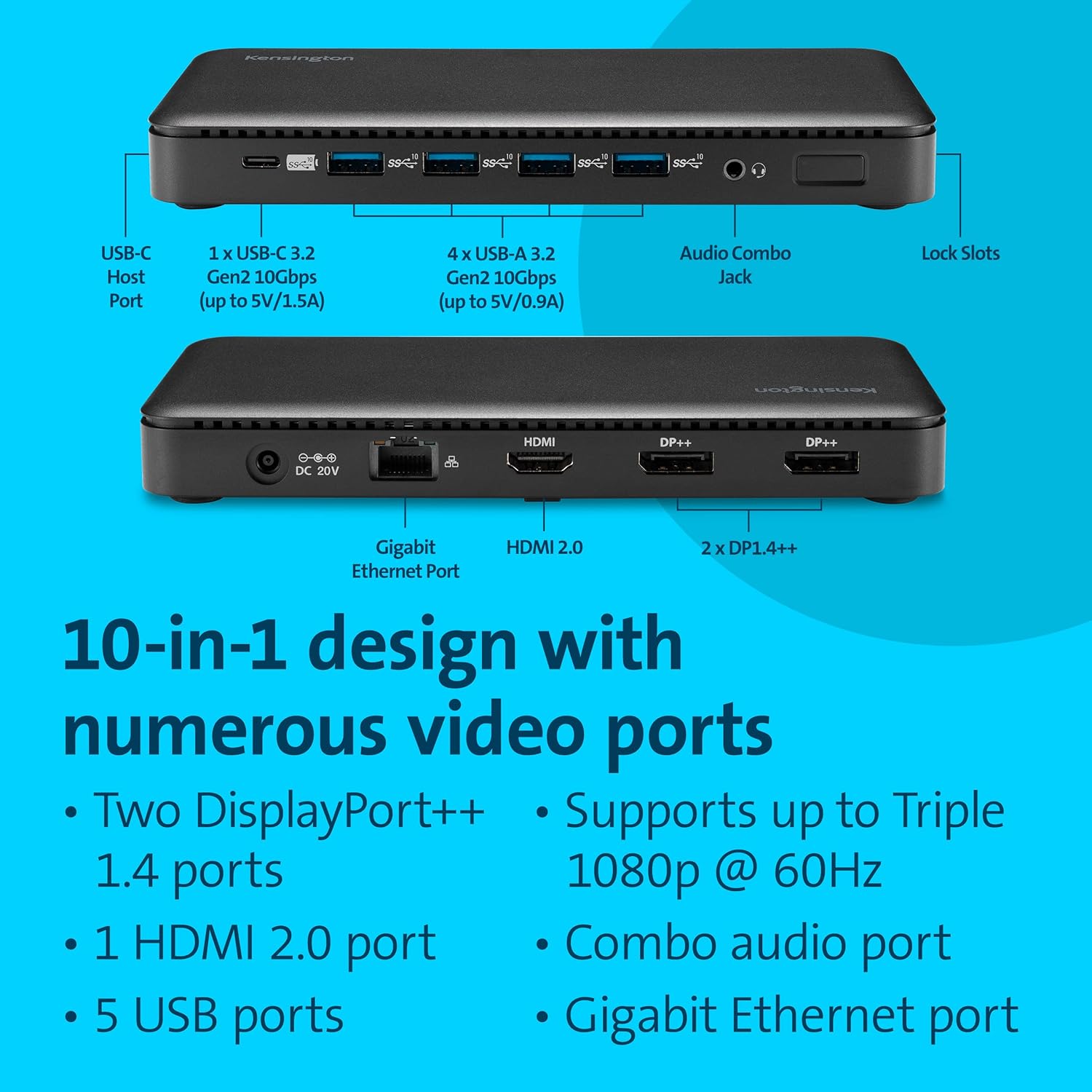 Kensington Triple Display USB-C Docking Station with 100W PD for Dell, HP, Lenovo, Acer, ASUS, Razer