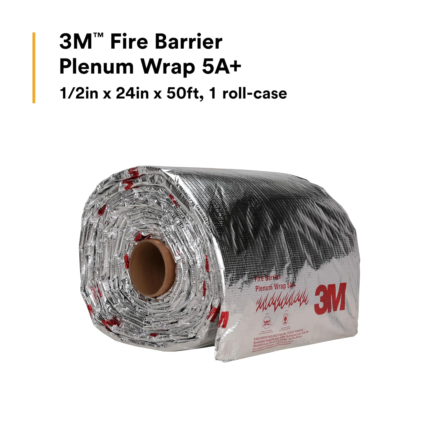 3M Fire Barrier Plenum Wrap 5A+, Inorganic Fiber Blanket With Encapsulated Scrim-Reinforced Foil, 1/2 in x 24 in x 50 ft