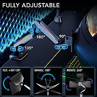 Mount-It! Heavy-Duty Ultrawide Monitor Arm up to 49" / 44 lb for Samsung Odyssey G9, 75x75 and 100x100 VESA Desk Mount for Widescreen Curved Monitors, Gas Spring, RGB Lights, Clamp and Grommet