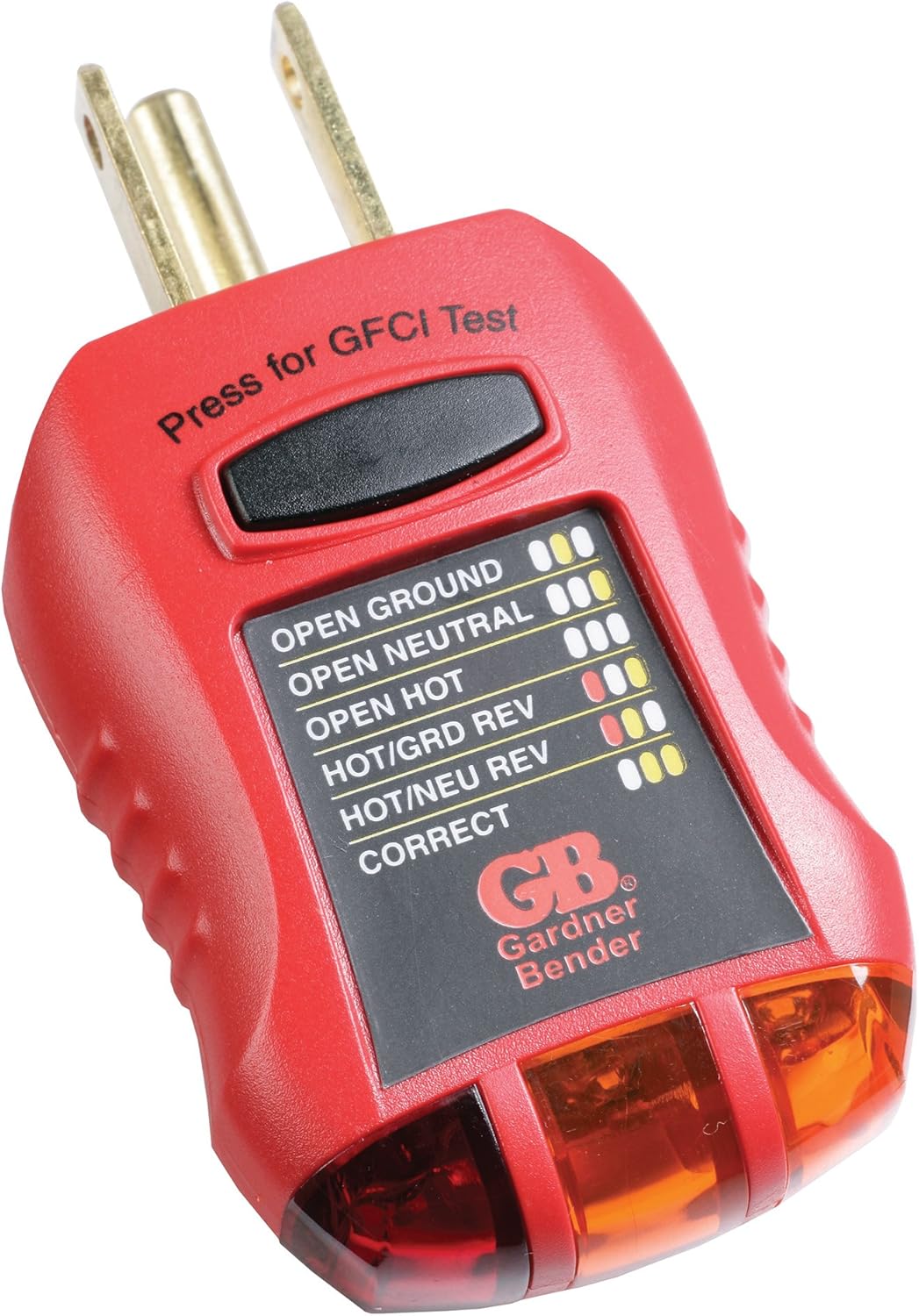 Gardner Bender GFI-3501 Ground Fault Receptacle Tester & Circuit Analyzer, 110-125V AC, 7 LED Tests (Red)