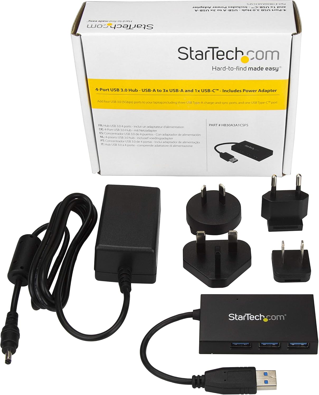 StarTech.com 4 Port USB 3.0 Hub - USB Type-A Hub with 1x USB-C & 3x USB-A (SuperSpeed) - USB Bus or Self-Powered