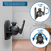 Mount-It! Speaker Wall Mount Full Motion Brackets for Surround Sound Satellite Ceiling and Bookshelf Speakers, 2 Mounts