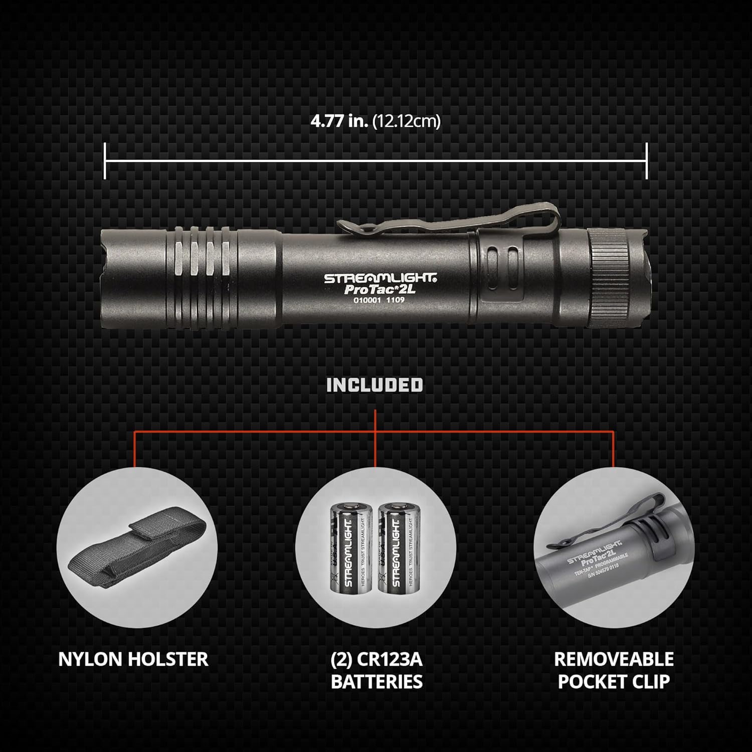 Streamlight 88031 ProTac 2L 350-Lumen EDC Professional Flashlight with CR123A Batteries, and Holster, Black