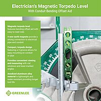 Greenlee L107 Electrician's Magnetic Torpedo Level with Conduit Bending Offset Aid, Green
